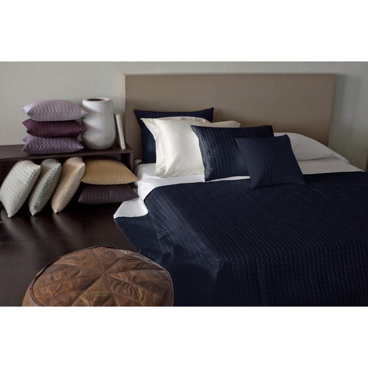 King Dark Blue Sateen Quilted Coverlet Set