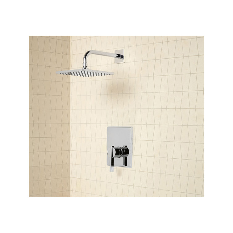 Chrome Square Wall Mounted Rain Shower Faucet Set