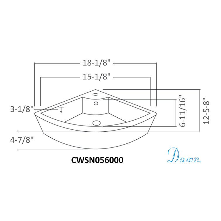 18'' White Ceramic Wall-Mount Corner Bathroom Sink