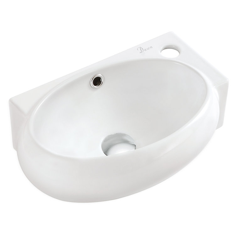 White Ceramic Wall-Mount Bathroom Sink with Overflow