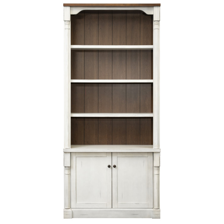 Durham 94" Traditional White & Brown Wood Bookcase with Doors