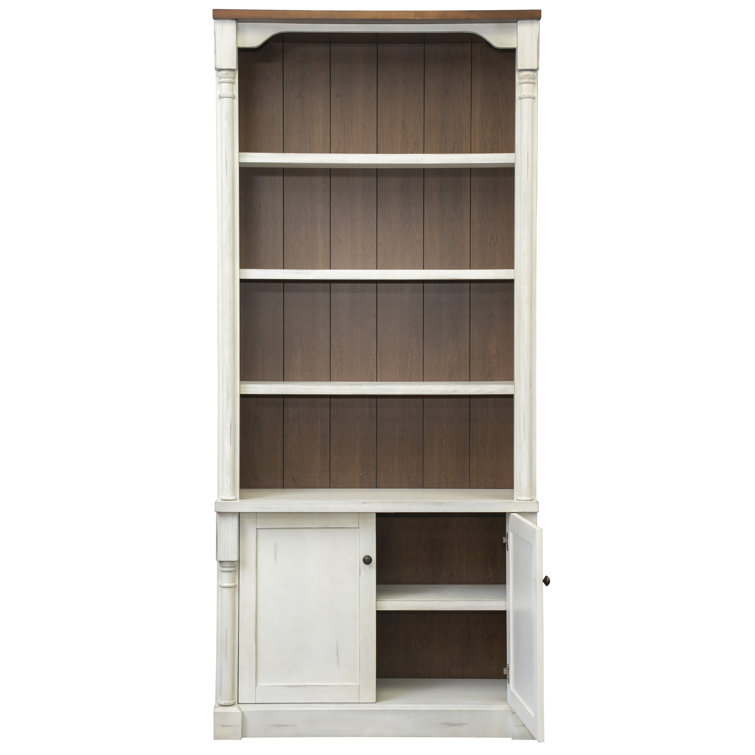 Durham 94" Traditional White & Brown Wood Bookcase with Doors