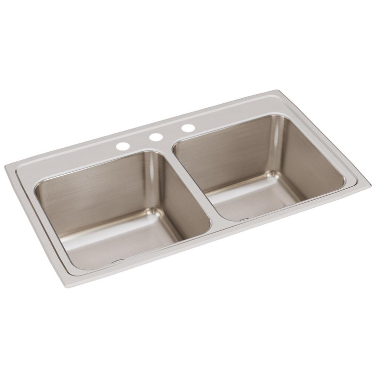 Lustertone 33" Stainless Steel Double Basin Drop-In Kitchen Sink