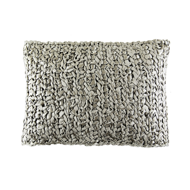 Pale Khaki Hand-Knitted Ribbon Rectangular Throw Pillow 20"x14"