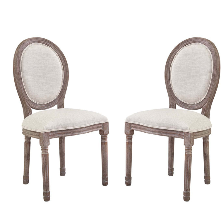Beige Upholstered Wood Side Chair Set with Oval Back