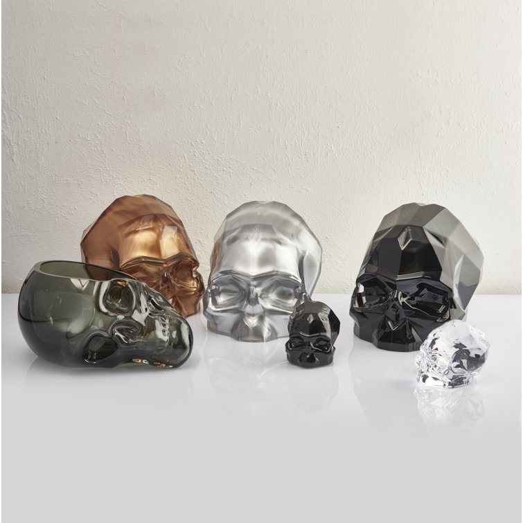 Gold Bottom Coating Clear Glass Skull Figurine