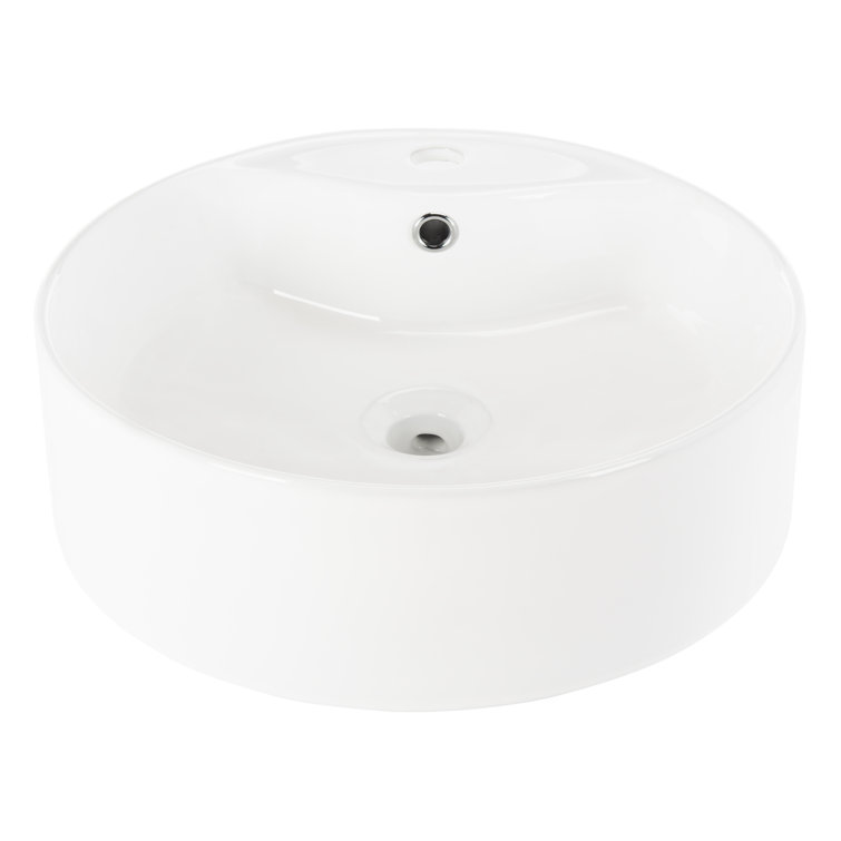 Mira White Ceramic Round Vessel Sink with Overflow Drain
