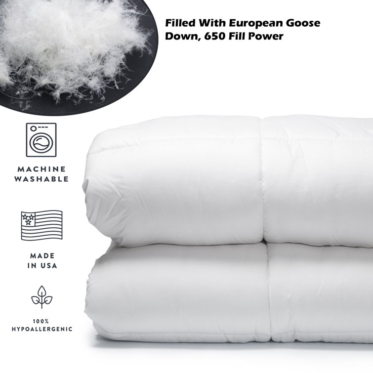 Twin White Cotton Goose Down Comforter with Corner Tabs