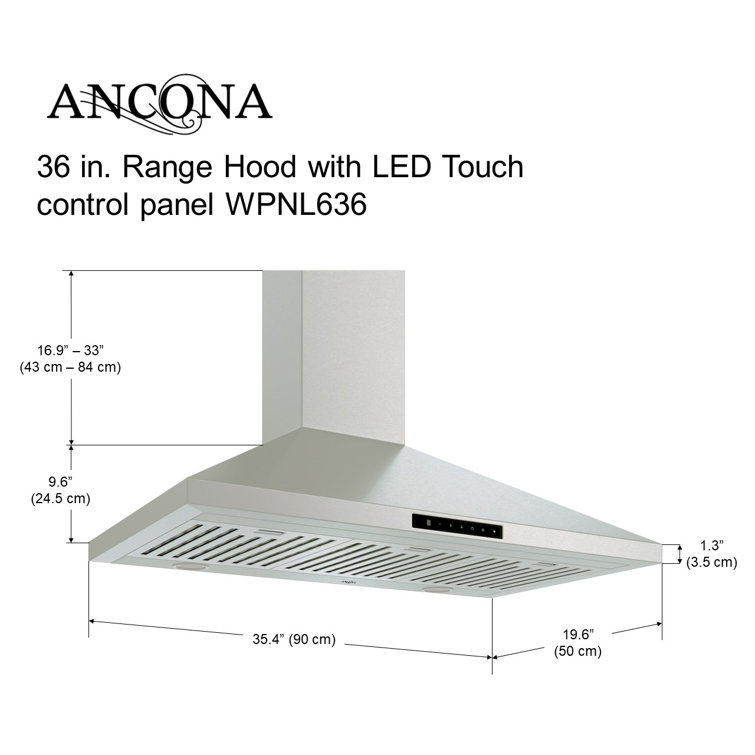 Ancona 36" Stainless Steel Convertible Wall Mount Range Hood with LED Lights