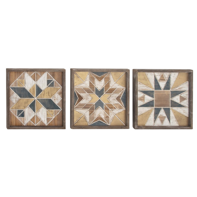 Multi Colored Geometric Wood Wall Decor Set of 3