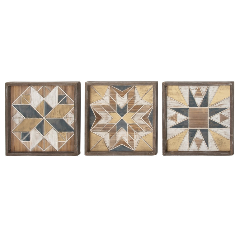 Multi Colored Geometric Wood Wall Decor Set of 3