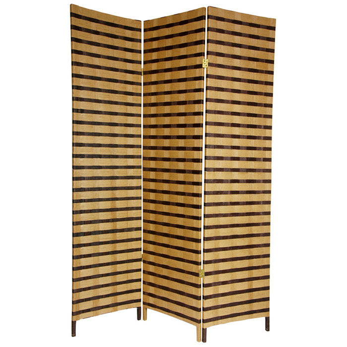 Natural Fiber Two-Tone Folding Room Divider with Spruce Frame