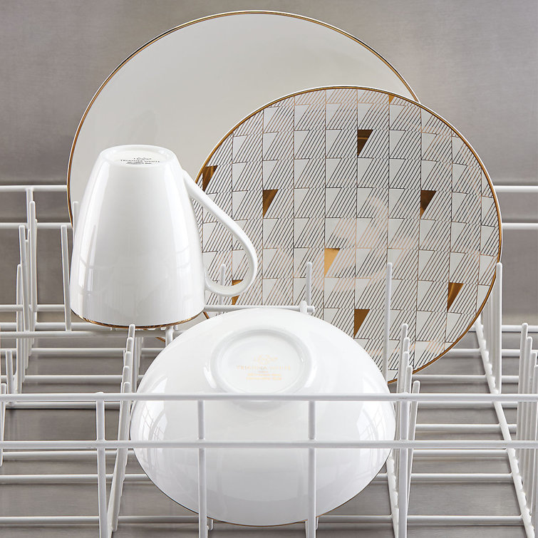 Trianna White Porcelain 12-Piece Dinnerware Set with Gold Accents