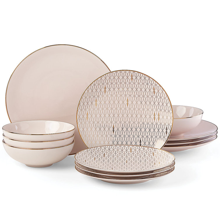 Blush and Gold 12-Piece Porcelain Dinnerware Set