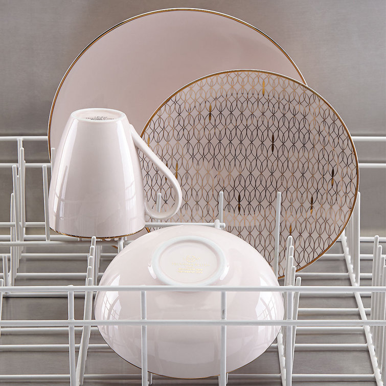 Trianna White Porcelain 12-Piece Dinnerware Set with Gold Accents