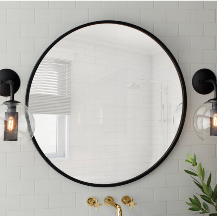 26'' Modern Black Round Wall Mirror with Rubber Frame
