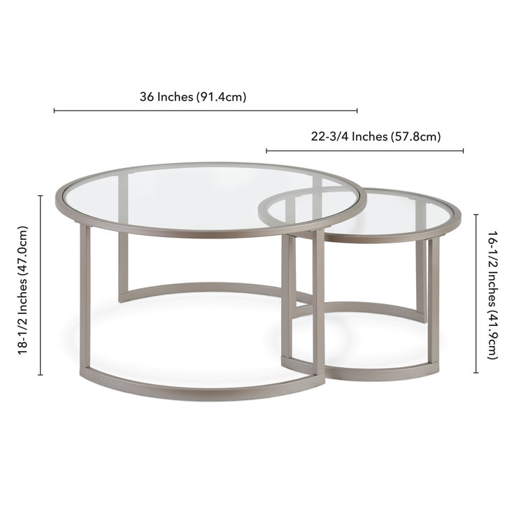 Satin Nickel Round Nested Coffee Tables with Clear Glass Top