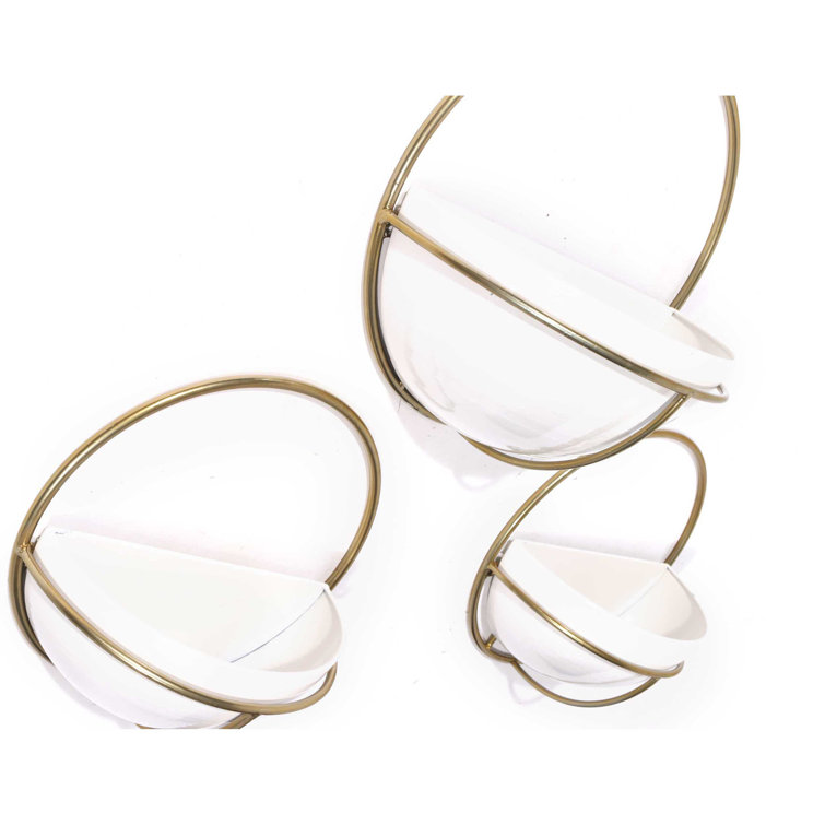 Gold and White Metal Wall Planter Set, 13" x 7"