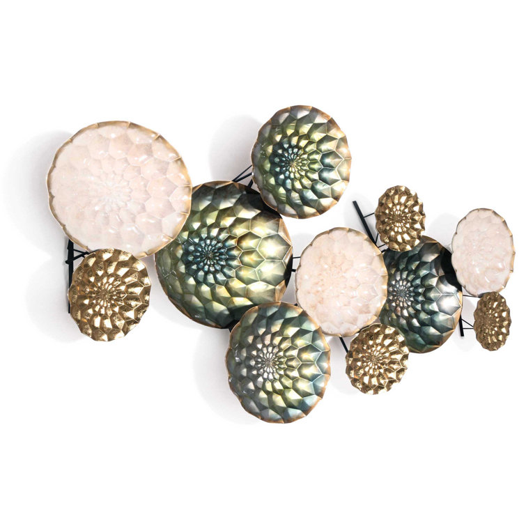 Pilar Teal Gold and Cream Metal Wall Sculpture