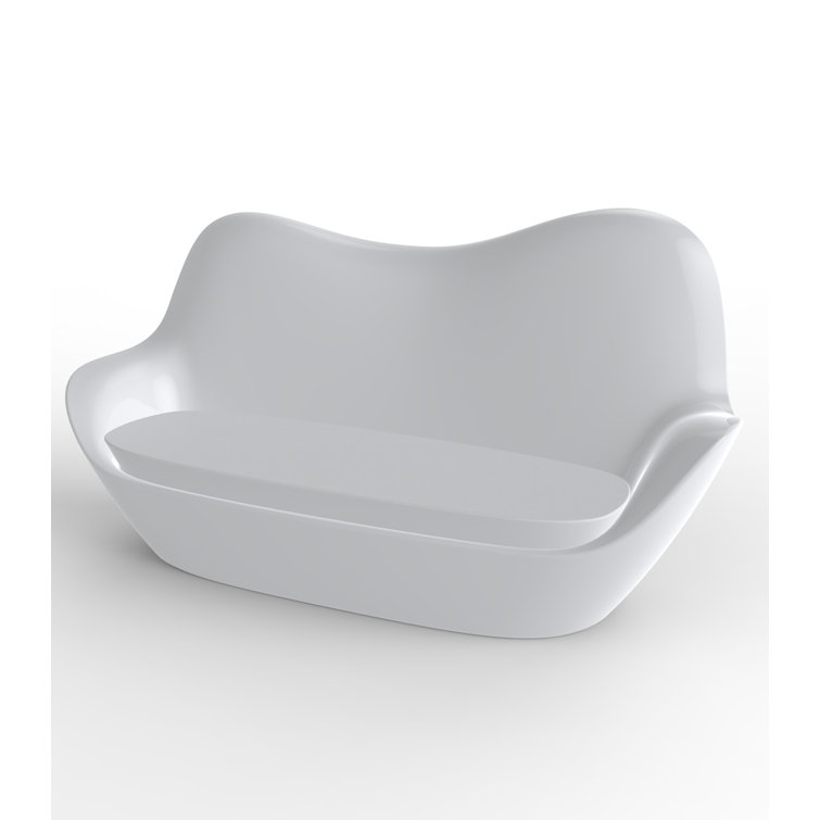 White Matte Polyethylene Patio Sofa with Nautical Vinyl Cushion