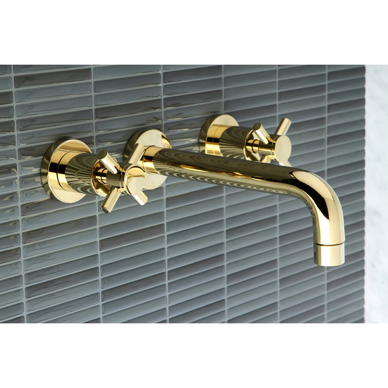 Polished Brass 8-Inch Wall Mount Bathroom Faucet
