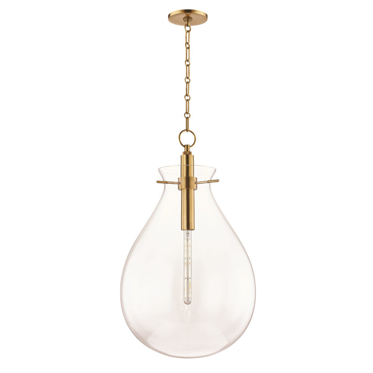 Elegant Aged Brass and Glass LED Pendant Light for Indoor/Outdoor
