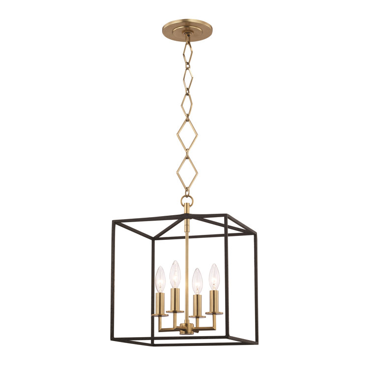 Elegant Aged Brass 4-Light Square Pendant with Textured Black Accents