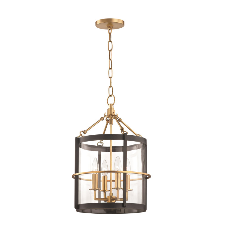 Elegant Aged Brass and Old Bronze 4-Light Glass Pendant