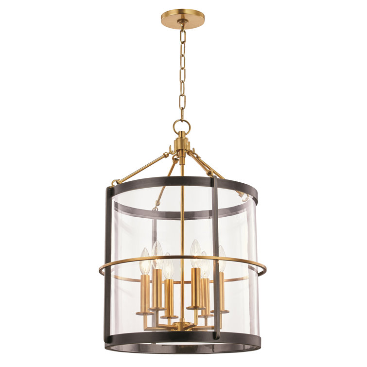 Ren Aged Brass and Old Bronze 6-Light Glass Drum Pendant