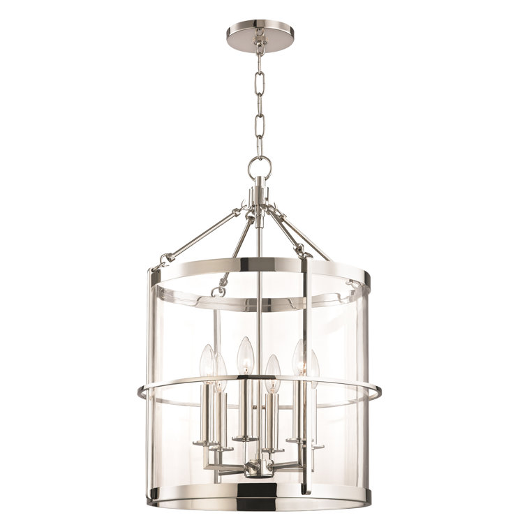Polished Nickel 4-Light Glass Pendant with Clear Shade