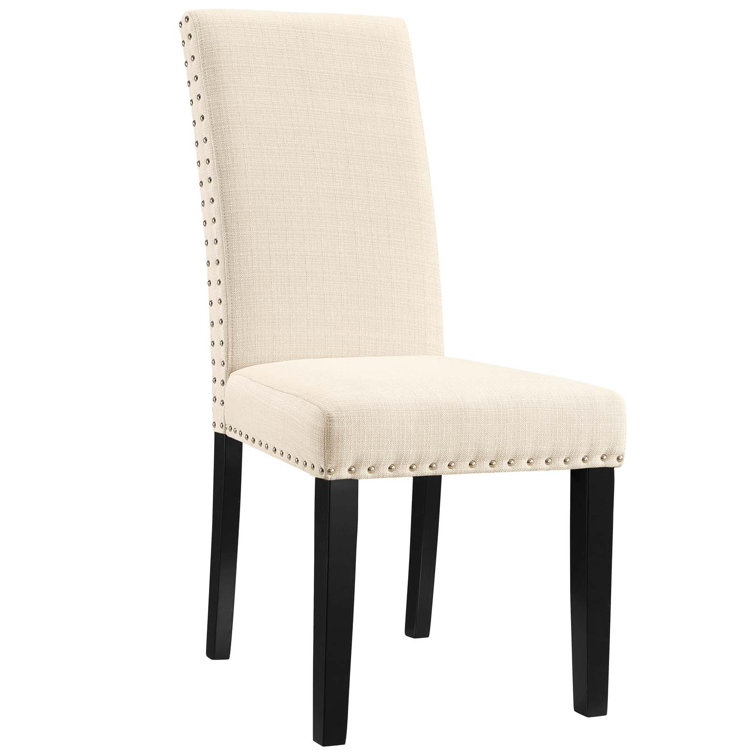 Elegant Beige Upholstered Parsons Dining Side Chair with Nailhead Trim