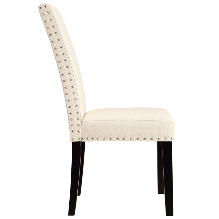 Elegant Beige Upholstered Parsons Dining Side Chair with Nailhead Trim