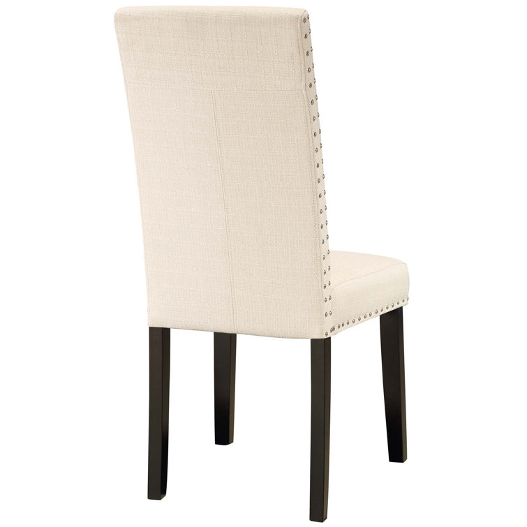 Elegant Beige Upholstered Parsons Dining Side Chair with Nailhead Trim