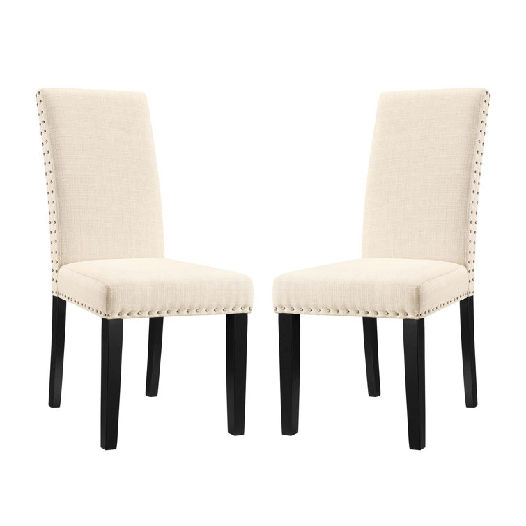 Elegant Beige Upholstered Parsons Dining Side Chair with Nailhead Trim