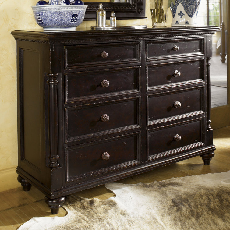 Black Traditional 8-Drawer Dresser with Dovetail Drawers