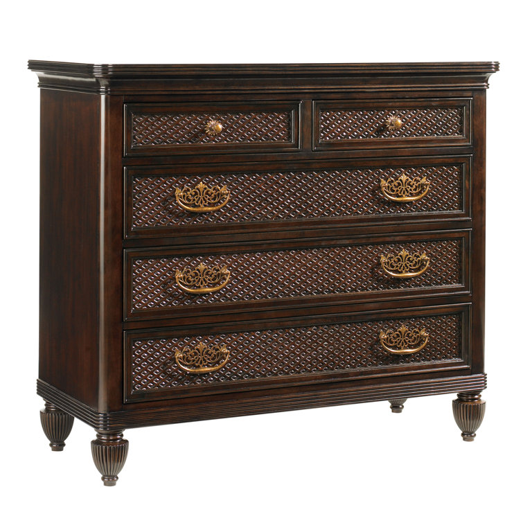 Royal Kahala Pineapple-Inspired Brown Dressing Chest with 5 Dovetail Drawers
