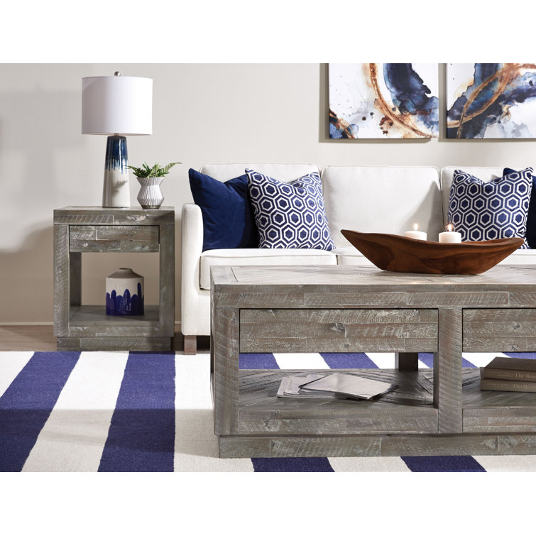 Rustic Latte Solid Wood End Table with Storage