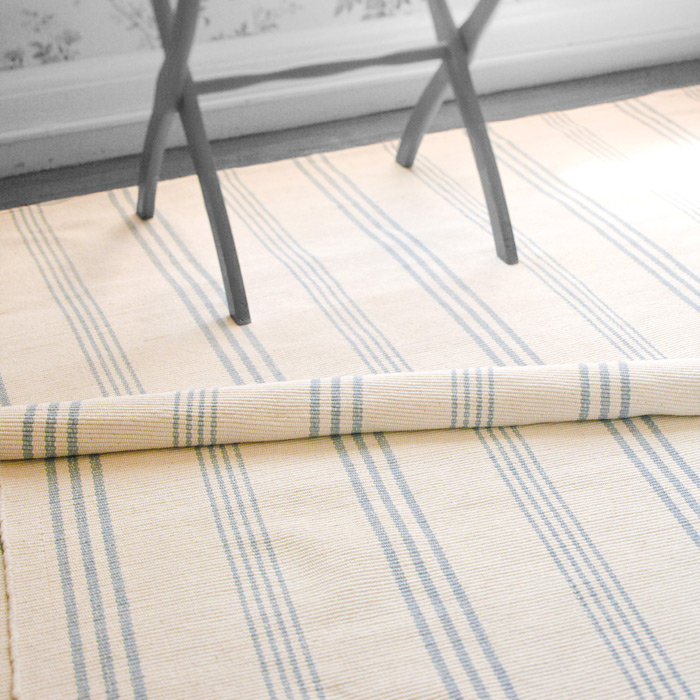 Modern Handmade Cotton Stripe Rug 9' x 12' in Blue