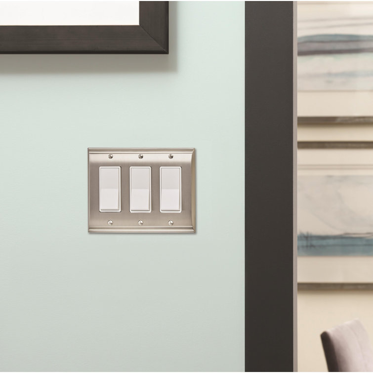 Satin Nickel 3 Rocker Decorative Light Switch Wall Plate