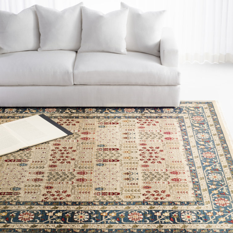 Serene Pastoral Beige & Navy 8' x 10' Synthetic Area Rug