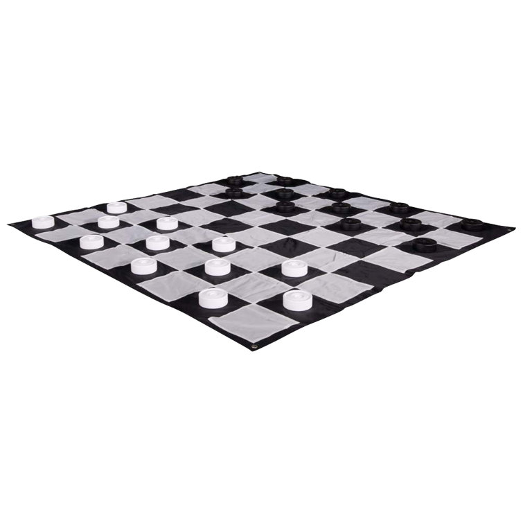 10" Black and White Plastic Checkers Set with Quick Fold Nylon Mat
