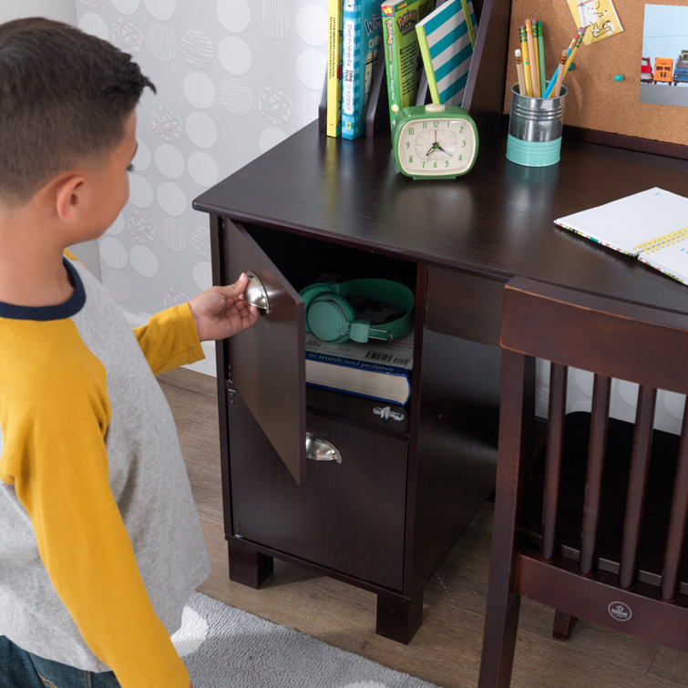 Espresso Wood Writing Desk with Hutch and Chair