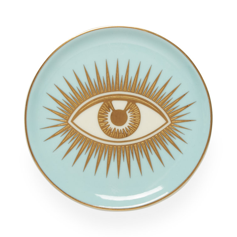 Gold Accented Yellow Ceramic Eye Coaster Set