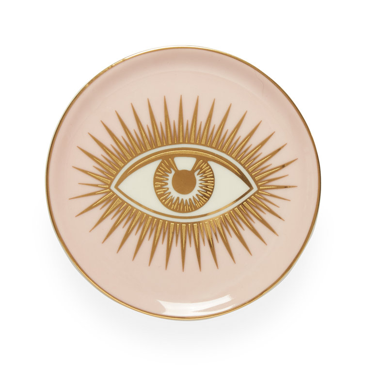 Gold Accented Yellow Ceramic Eye Coaster Set