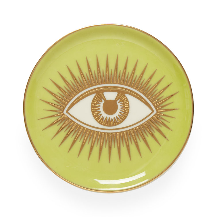 Gold Accented Yellow Ceramic Eye Coaster Set