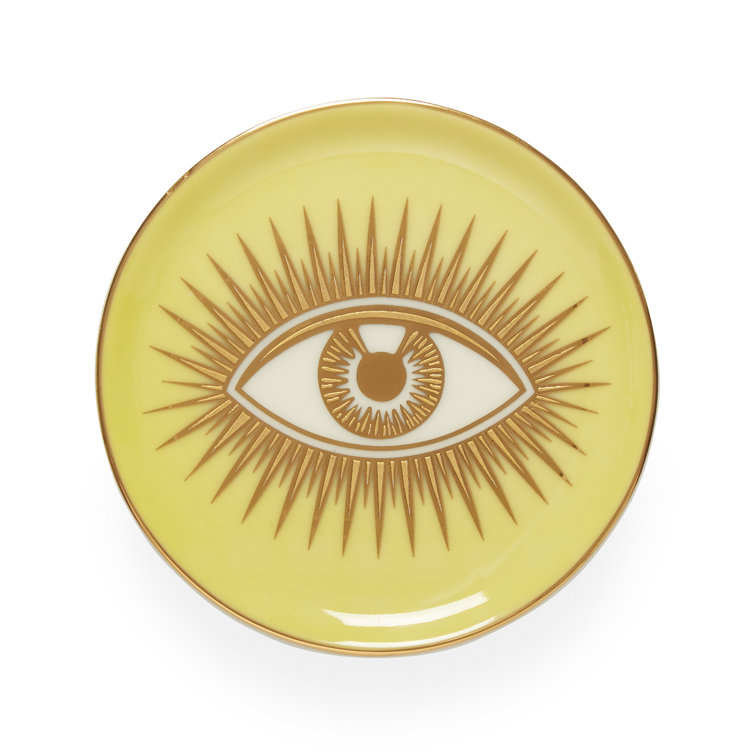 Gold Accented Yellow Ceramic Eye Coaster Set