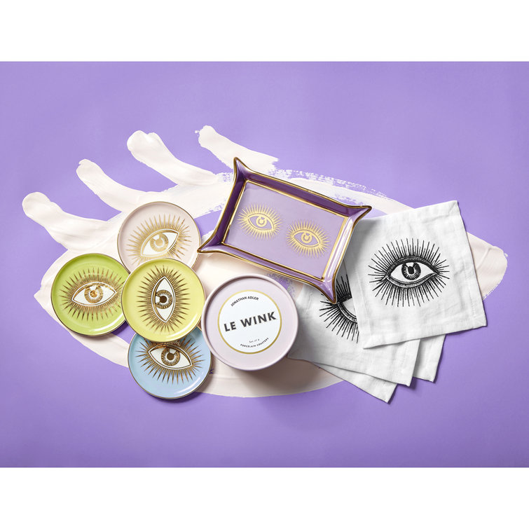 Gold Accented Yellow Ceramic Eye Coaster Set