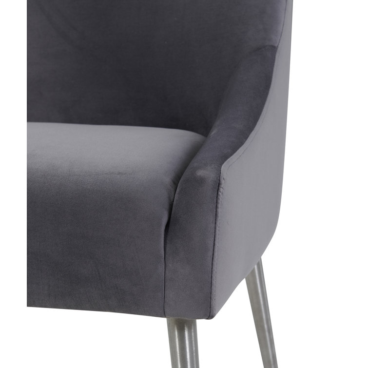 Beatrix 19" Grey Velvet Upholstered Side Chair with Silver Metal Legs