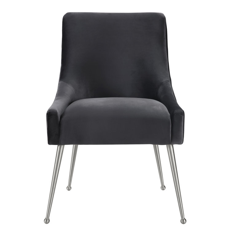 Beatrix 19" Grey Velvet Upholstered Side Chair with Silver Metal Legs