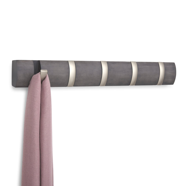Sleek Driftwood & Nickel 5-Hook Retractable Wall Coat Rack